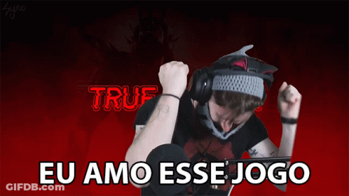 A Man Wearing Headphones And A Headband With The Words Eu Amo Esse Jogo GIF