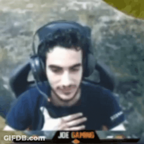 A Man Wearing Headphones And A Joe Gaming Logo GIF