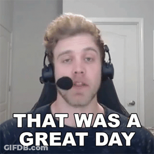 A Man Wearing Headphones And A Microphone Is Saying That Was A Great Day GIF