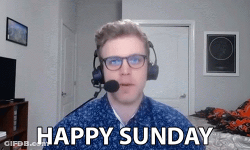 A Man Wearing Headphones And A Microphone Says " Happy Sunday " GIF