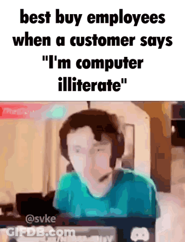 A Man Wearing Headphones And A Microphone Says " I 'M Computer Illiterate GIF