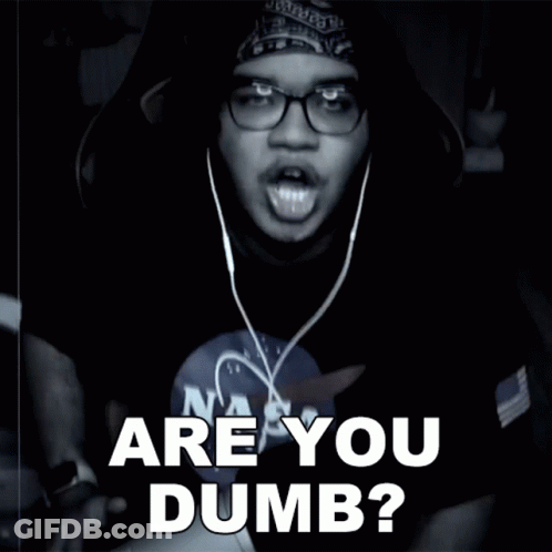 A Man Wearing Headphones And A Nasa Shirt Says " Are You Dumb " GIF
