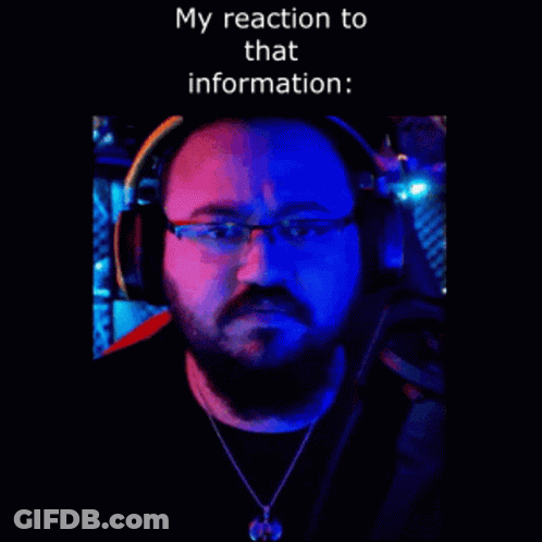 A Man Wearing Headphones And A Necklace Says " My Reaction To That Information : " GIF