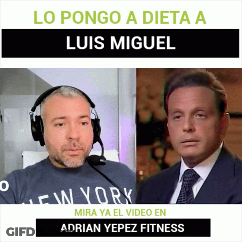 A Man Wearing Headphones And A New York Shirt Talks To Another Man GIF