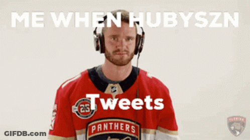 A Man Wearing Headphones And A Panthers Jersey Says " Me When Hubyszn Tweets " GIF