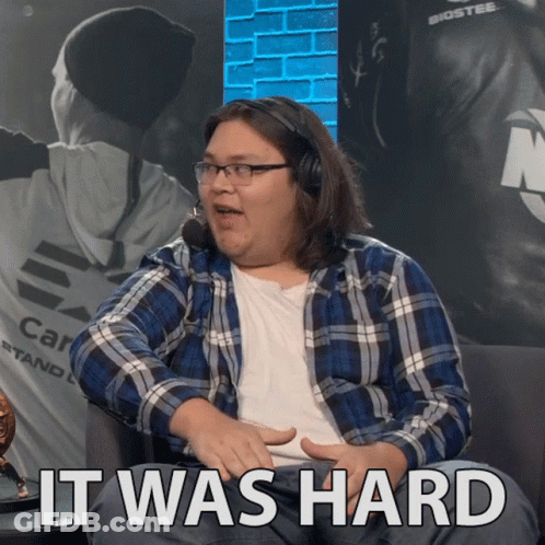 A Man Wearing Headphones And A Plaid Shirt Says " It Was Hard " GIF