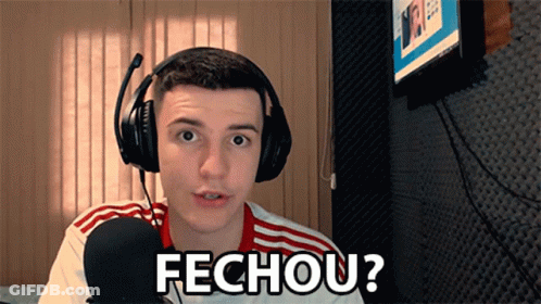 A Man Wearing Headphones And A Red And White Shirt Says Fechou GIF