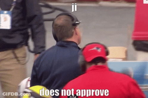 A Man Wearing Headphones And A Red Patriots Hat Says Ji Does Not Approve GIF