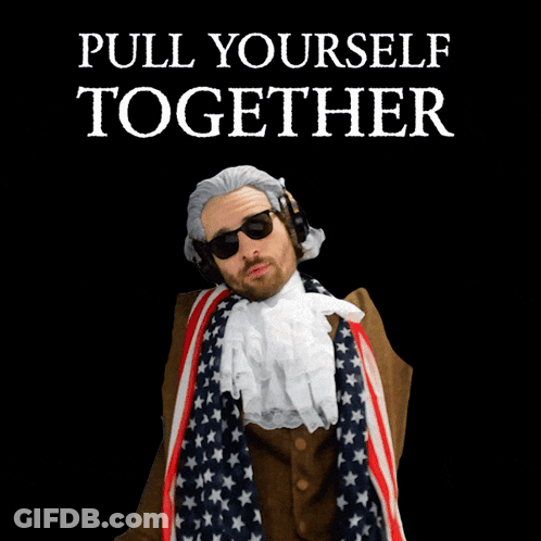 A Man Wearing Headphones And A Scarf With The Words Pull Yourself Together Written Above Him GIF