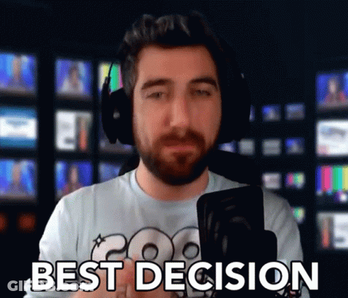 A Man Wearing Headphones And A Shirt That Says " Best Decision " GIF