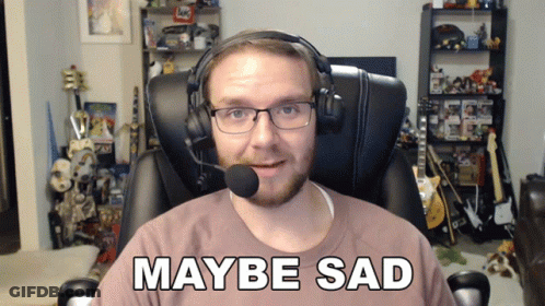 A Man Wearing Headphones And A Shirt That Says " Maybe Sad " GIF