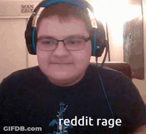 A Man Wearing Headphones And A Shirt That Says Reddit Rage On It GIF