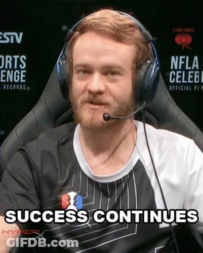 A Man Wearing Headphones And A Shirt That Says ' Success Continues ' GIF