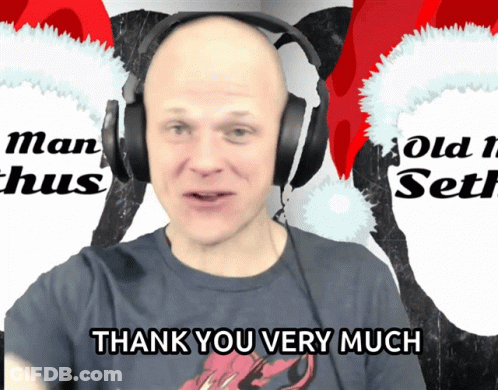 A Man Wearing Headphones And A Shirt That Says Thank You Very Much GIF