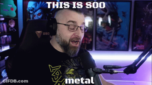 A Man Wearing Headphones And A Shirt That Says ' This Is Soo Metal ' On It GIF