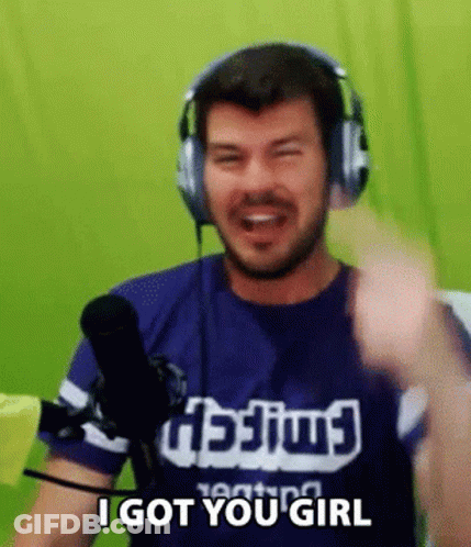 A Man Wearing Headphones And A Shirt That Says Twitch Says I Got You Girl GIF