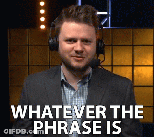A Man Wearing Headphones And A Suit Says " Whatever The Phrase Is " GIF