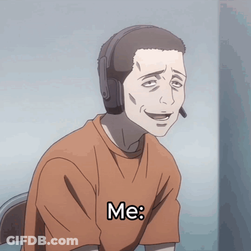 A Man Wearing Headphones And An Orange Shirt That Says Me On It GIF