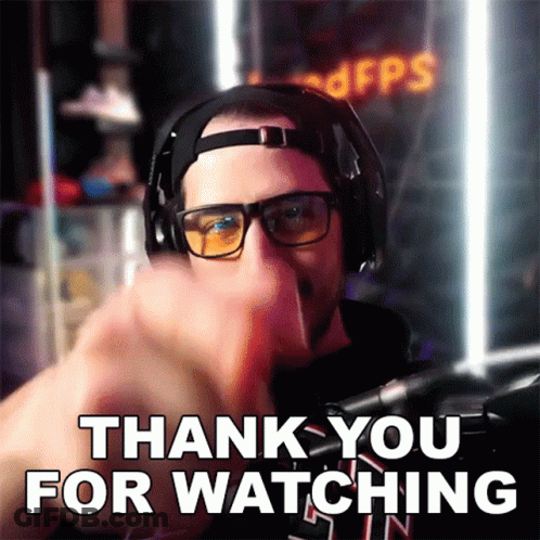 A Man Wearing Headphones And Glasses Giving A Thumbs Up With The Words Thank You For Watching Below Him GIF