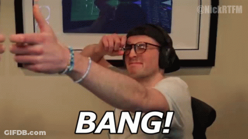 A Man Wearing Headphones And Glasses Is Giving A Thumbs Up And The Word Bang Is Behind Him . GIF