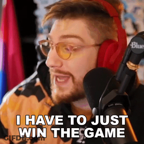 A Man Wearing Headphones And Glasses Is Talking Into A Microphone And Saying I Have To Just Win The Game GIF