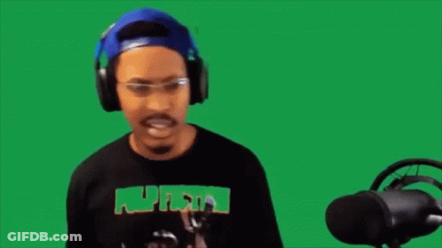 A Man Wearing Headphones And Glasses Says Fine On A Green Background . GIF