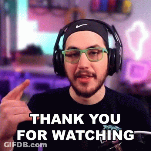 A Man Wearing Headphones And Glasses Says Thank You For Watching GIF