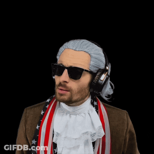 A Man Wearing Headphones And Sunglasses Has A Gray Haired Head GIF