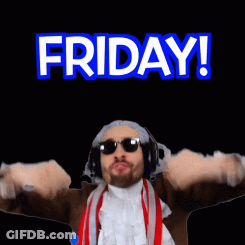 A Man Wearing Headphones And Sunglasses Is Dancing In Front Of A Black Background That Says Friday GIF