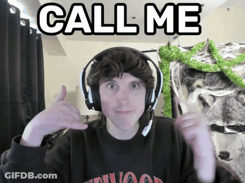 A Man Wearing Headphones Giving A Thumbs Up With The Words Call Me Behind Him GIF