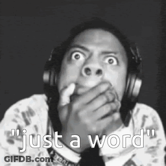 A Man Wearing Headphones Is Covering His Mouth With His Hand And Says `` Just A Word '' . GIF
