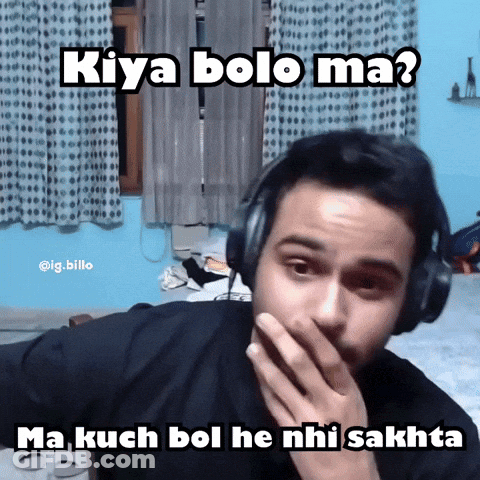 A Man Wearing Headphones Is Covering His Mouth With His Hand And The Caption Says Kiya Bolo Ma GIF