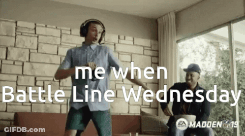 A Man Wearing Headphones Is Dancing In A Living Room With The Words Me When Battle Line Wednesday Below Him GIF