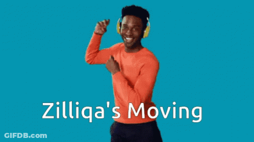 A Man Wearing Headphones Is Dancing With The Words Zilliqa 'S Moving In The Background GIF