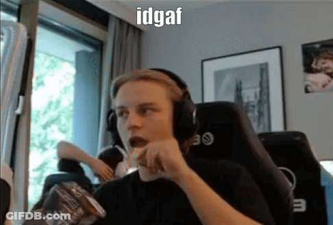 A Man Wearing Headphones Is Eating Chips While Sitting In A Chair In Front Of A Window . GIF