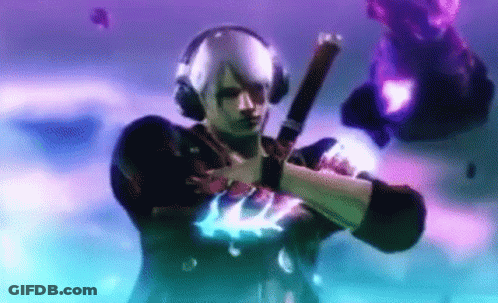 A Man Wearing Headphones Is Holding A Gun In A Video Game GIF