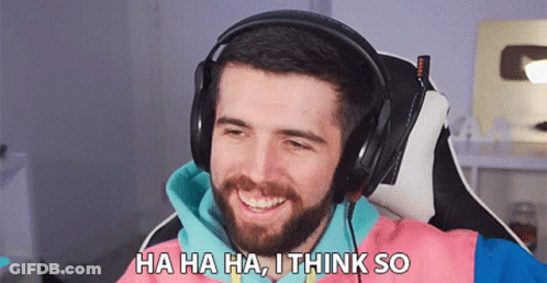 A Man Wearing Headphones Is Laughing And Saying " Ha Ha Ha I Think So " GIF