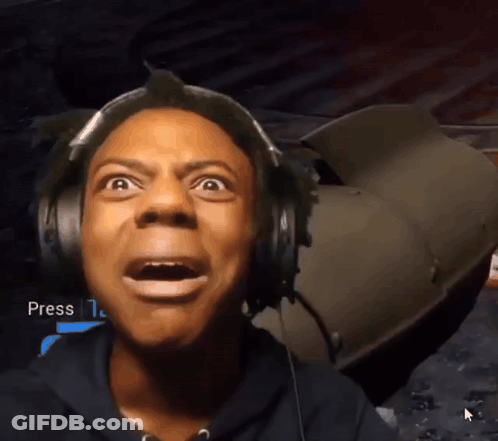A Man Wearing Headphones Is Looking Up At The Screen That Says Press 1 GIF