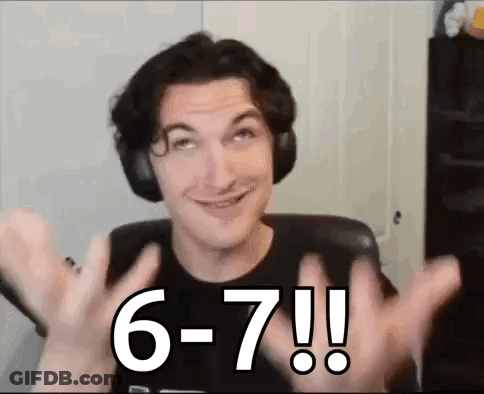 A Man Wearing Headphones Is Making A Funny Face And Waving His Hands In Front Of A Sign That Says 6-7-7 ! GIF