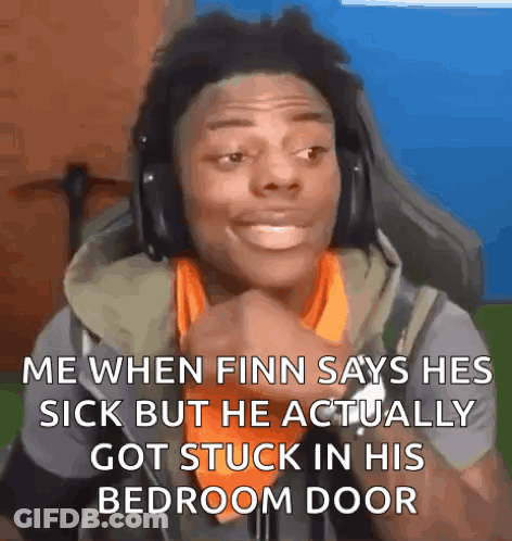 A Man Wearing Headphones Is Making A Funny Face When Finn Says He Is Sick GIF