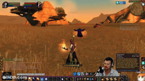A Man Wearing Headphones Is Playing A Video Game With The Name Polymorph On The Screen GIF