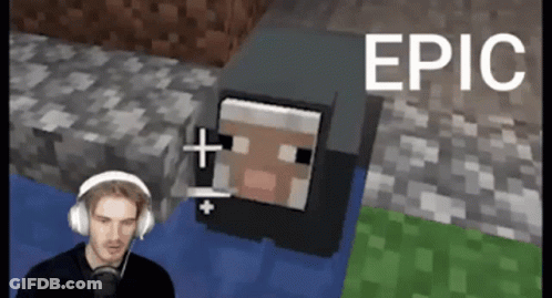 A Man Wearing Headphones Is Playing Minecraft With A Sheep In The Background GIF