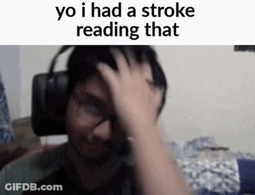 A Man Wearing Headphones Is Scratching His Head While A Meme Says Yo I Had A Stroke Reading That . GIF