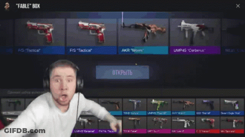 A Man Wearing Headphones Is Screaming In Front Of A Bloody Gun GIF