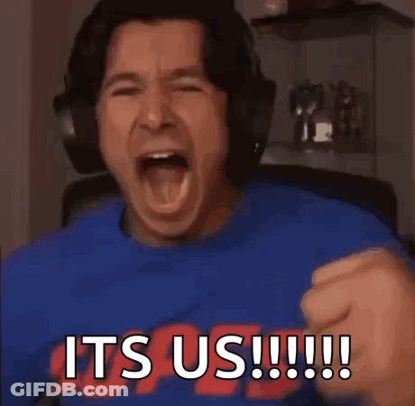A Man Wearing Headphones Is Shouting It 'S Us !!! GIF