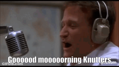 A Man Wearing Headphones Is Singing Into A Microphone And Says Good Morning Knutters . GIF