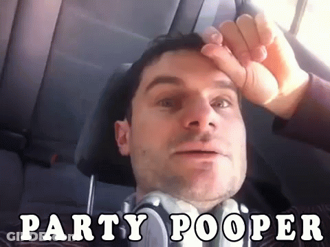 A Man Wearing Headphones Is Sitting In A Car And Says Party Pooper GIF