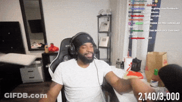 A Man Wearing Headphones Is Sitting In A Chair With His Arms Outstretched And The Number 2,140/3,000 On The Bottom GIF