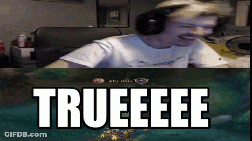 A Man Wearing Headphones Is Sitting In Front Of A Computer Screen That Says Trueeeee GIF