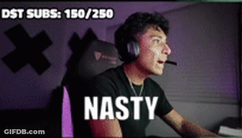 A Man Wearing Headphones Is Sitting In Front Of A Computer Screen With The Words Nasty Written On The Bottom GIF